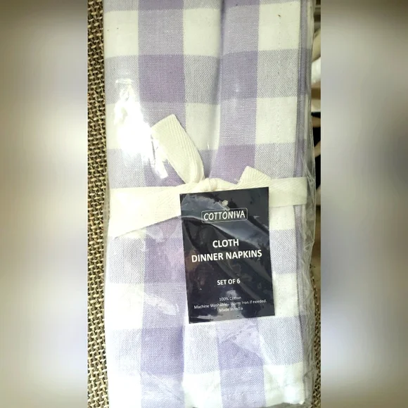 Cottoniva Lavender and White Checkered Napkins Set - Picture 4 of 6